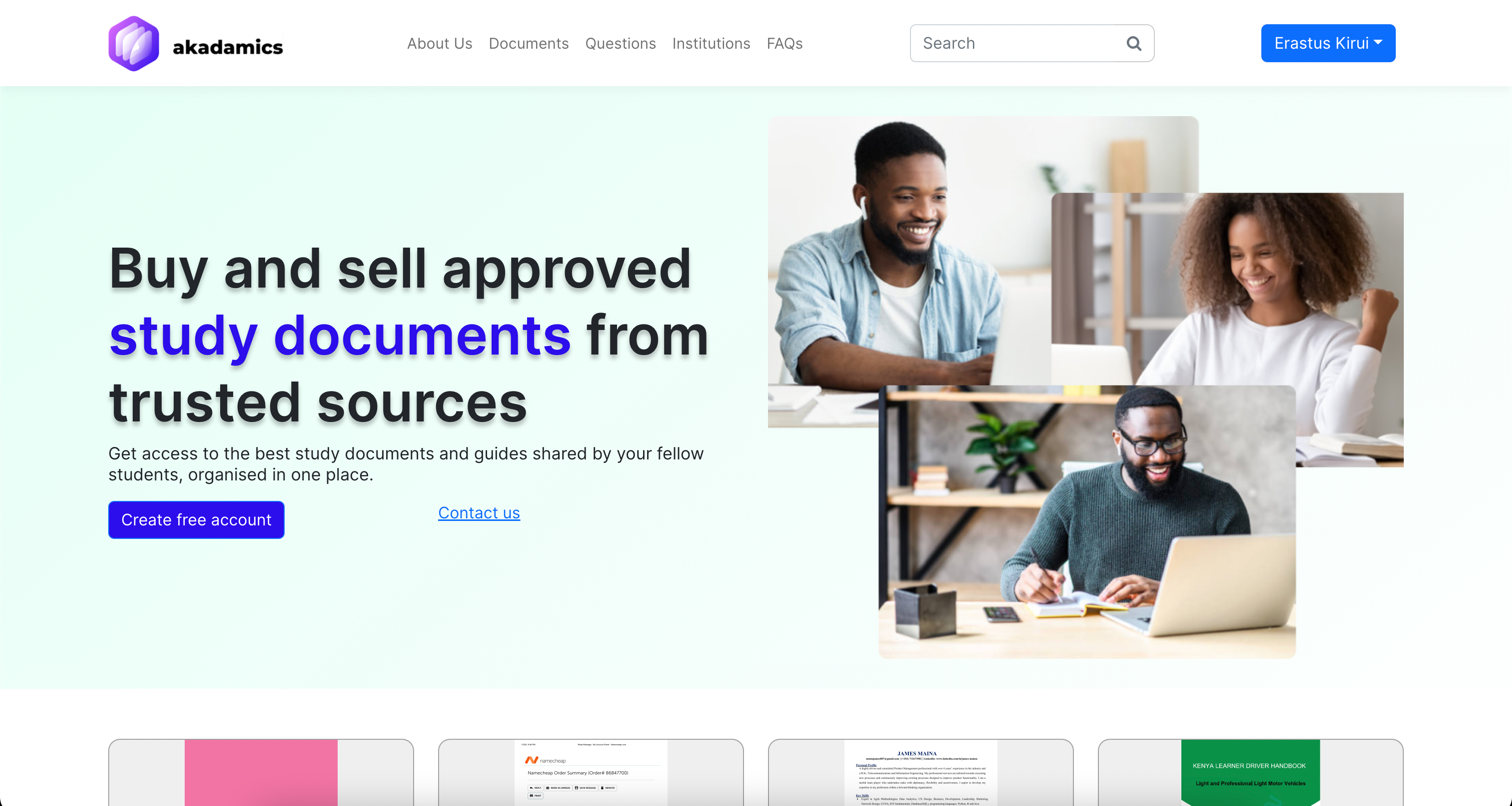 Akadamics document sharing platform portfolio project