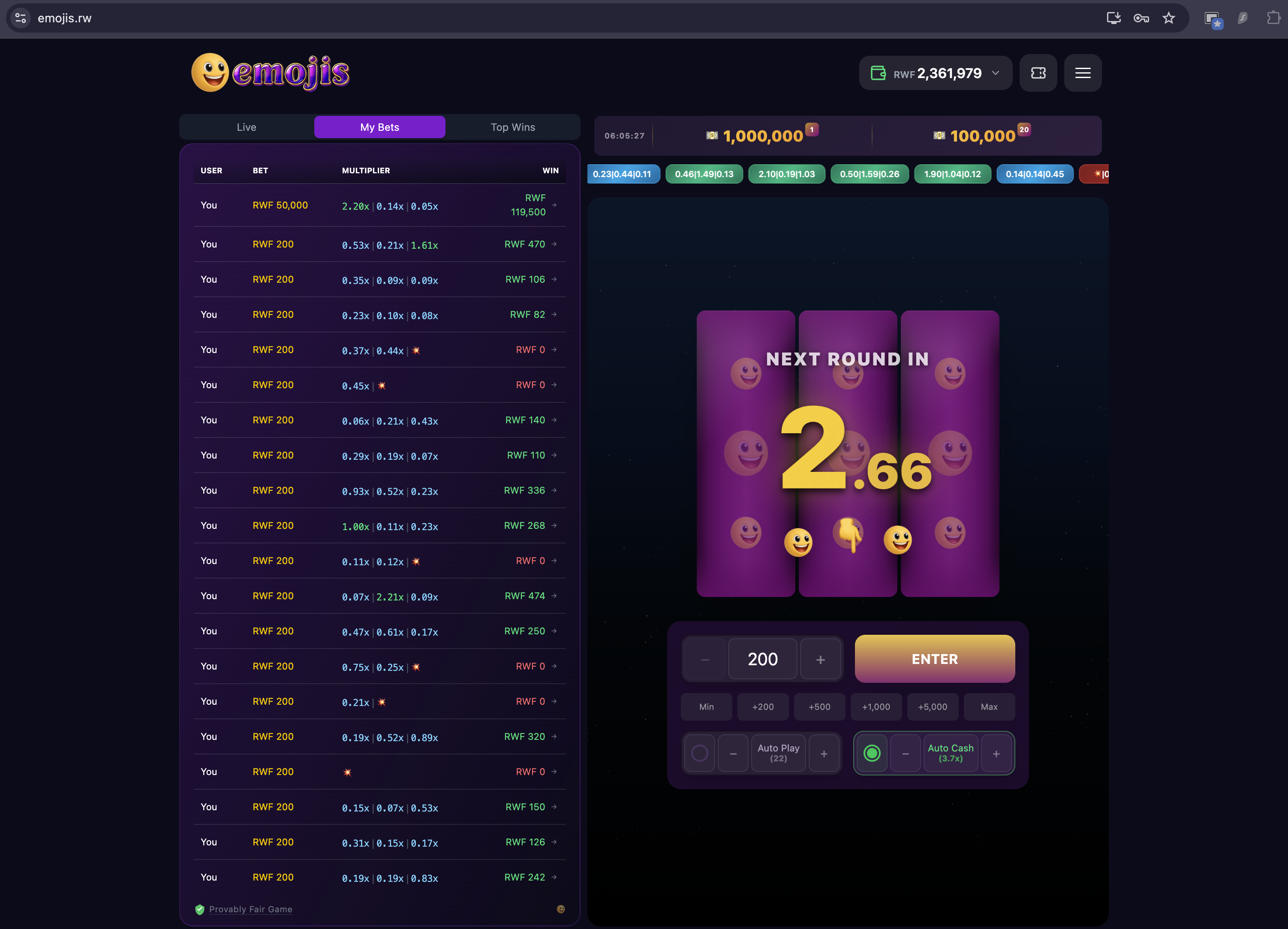 Emojis gaming platform interface