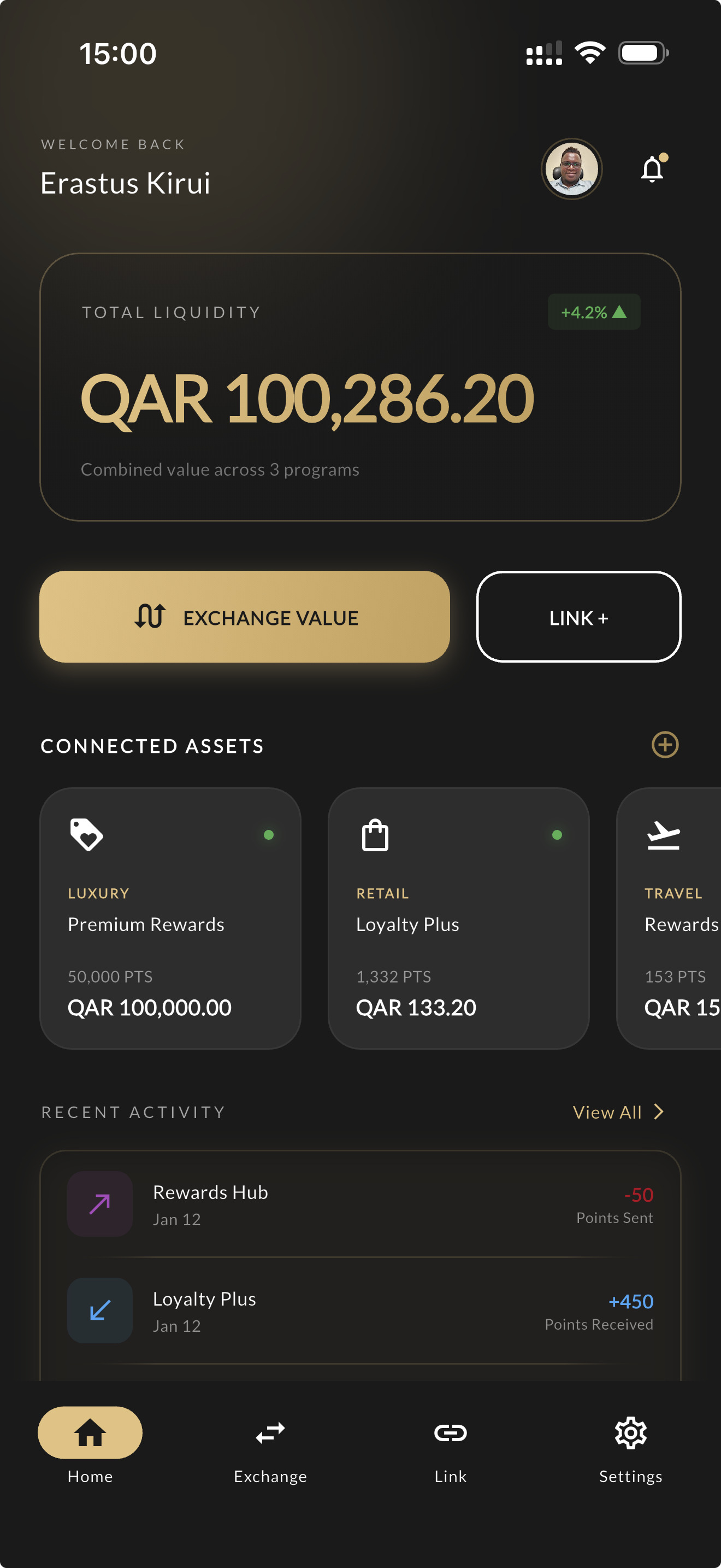 Wafaa rewards home screen